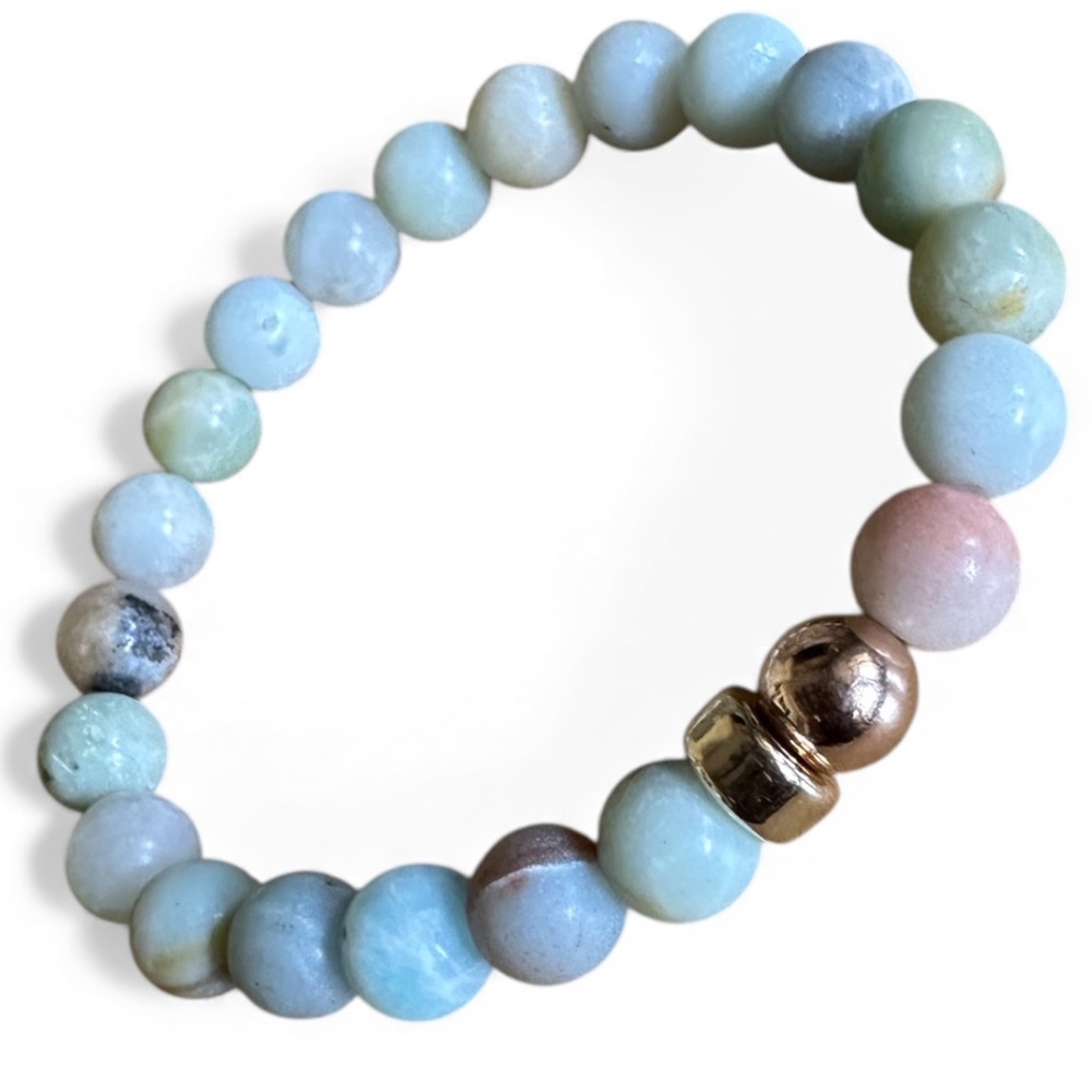 Amazonite Beaded Bracelet 8mm Mixed Stones 14K Gold & Rose Gold Spacers 6”